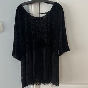 Burnout Black velvet and Lace Babydoll Tunic
